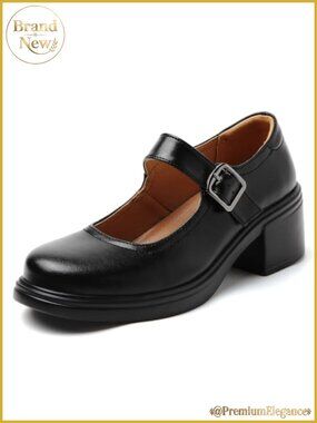 Faux Leather Mary Jane Block Heel Dress Pumps with Buckle Strap